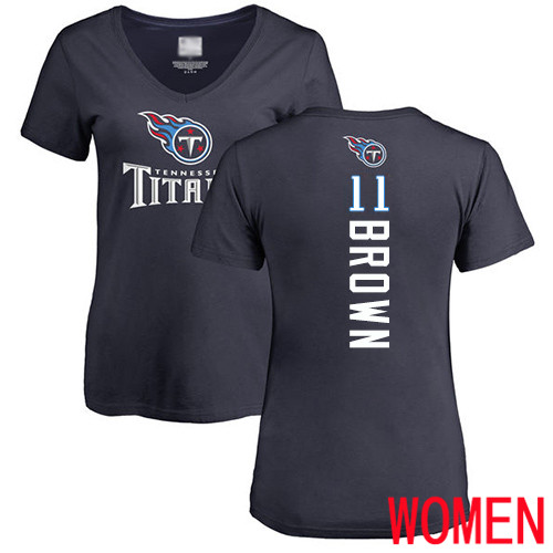Tennessee Titans Navy Blue Women A.J. Brown Backer NFL Football #11 T Shirt